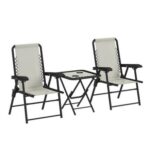 3 Pieces Folding Garden Bistro Set with Cup Holders, Cream White