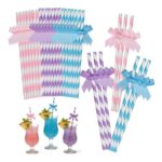 30 Bow-Tie Paper Straws, Pink/Purple/Blue, 7.8in