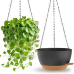 30.48cm Hanging Planters for Indoor Outdoor Plants, 2 Pack Plastic Self Watering Hanging Baskets with Drainage Holes and Chain for Garden Porch (Black Brown)