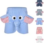 3D Elephant Mens Shorts Novelty Cute Comfy Pyjama Shorts Funny Pj Bottoms with Squeaky Elephant Trunk and Big Ears Loose Fit Fancy Dress Short Pants Elastic Waist Casual Nightwear Creative Prank Gifts