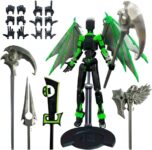 3D Printed T13 Fully Assembled Action Figure Articulated Gothic Collectible Model with Display Base Dark Fantasy Desk Decor Statue, Adjustable Action Model for Collectors Hobby Display (Green)