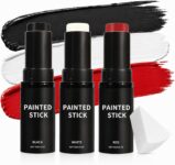 3PCS Halloween Face Paint Sticks, Black White Red Face & Body Paint, SFX Makeup Kit for Clown, Skull, Zombie, Vampire, Cosplay, Sports Eye Black & Costume Parties
