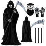 4 PCS Grim Reaper Costume Set, Halloween Costume for Adults, Easy to Wear – Sold by sweetheart2 / FBA
