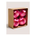 4 Pack Pink Striped Satin Baubles – 9cm