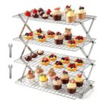 4-Tier Collapsible Cooling Rack, Stainless Steel, Fine Mesh, Dishwasher Safe