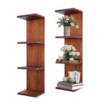 4-Tier Wall Shelf Unit, Vertical Floating Shelves, Walnut, 2-Pack