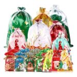 40 Pcs Christmas Drawstring Gift Bags Reusable Foil