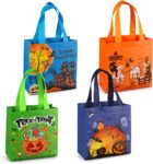 4PCS Halloween Trick or Treat Bags, Non-Woven Small Gift Tote Bags with Handles for Gifts Wrapping, Party Supplies