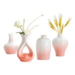 4Pcs Pink White Small Ceramic Vases, Modern Farmhouse Decor