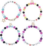 4pcs Korea Pop Girl Bracelets Set, Colorful Beaded Charm Wristbands, Personalized Letter Pendants for Friendship, Accessories for Daily Wear or Gift