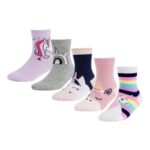 5 Pairs Girls Cotton Unicorn Socks, 9-12 Years