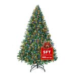 5ft Artificial Christmas Tree, 150 LEDs, Foldable Frame & Stand