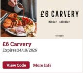 £6 Carvery Monday to Saturday – Select accounts