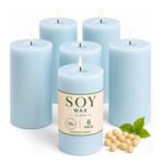 6-Pack Blue Soy Pillar Candles Unscented and Non-Toxic