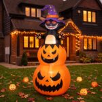 8ft Halloween Inflatable Outdoor,Black Cat Light Up Pumpkin Decoration 2.4m