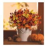 9 Pcs Autumn Flowers, UV-Resistant Faux Decor, Orange