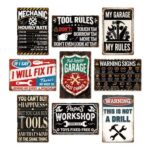9-Piece Vintage Garage Signs, Man Cave Decor, 8×12 Tin