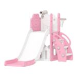 AIYAPLAY 5-in-1 Kids Slide Set, Frog Theme, Pink