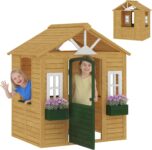 AIYAPLAY Wooden Playhouse Wendy House with Working Door Ages 38 Brown