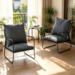 ALAULM 3-Piece Garden Conversation Set,Breathable Woven PE Rattan Chairs with Washable Cushions & Round Metal Coffee Table, Outdoor Patio Furniture Set for Garden, Balcony, Porch & Backyard (Grey)