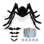 AMLOOPH Giant Spider Halloween Decor, Indoor/Outdoor, Cobweb & Bats