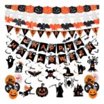 AMLOOPH Halloween Decorations Indoor Set – Happy Halloween Banner & Bunting
