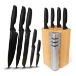 AMUSHOME 5-Piece Kitchen Knife Set with Block, Stainless Steel