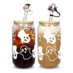 ANOTION Halloween Cups 20oz Beer Can Glasses with Lid Straw