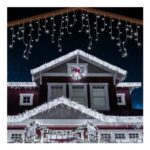 ANSIO 500 LED Icicle Christmas Lights, 56ft, Cool White, Timer