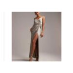 ASOS DESIGN Bridesmaid Satin Cami Maxi Dress with Drape Detail in Sage Green