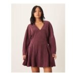 ASOS DESIGN Petite Cocoon Sleeve Cord Mini Dress – Wine
