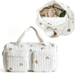 AUTITANMOX Embroidery Changing Bag Tote Mommy Bag Hospital Bag Portable Travel Bag Portable Cotton Mommy Diaper Tote Bags Large Baby Changing Bag Hospital Maternity Bag Travel Bag