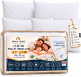 Adam Home Quilted Pillow Protectors 4 Pack (50 x 75 CM) – Soft Poly Cotton Zippered Pillow Cases Durable, Breathable & Comfortable.
