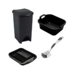 Addis 4 Piece Kitchen Bin Set, Black (Free C&C)