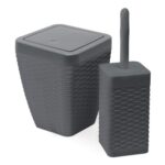 Addis Faux Rattan Bathroom Set, Bin & Toilet Brush, Charcoal