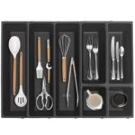 Adjustable Cutlery Drawer Organiser with 7 Compartments, Space-Saving Kitchen Utensil Tray – Black
