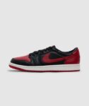 Air Jordan 1 Retro Low OG Banned Sneaker in Red / Black, sizes 6 – 11 (with code)