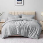 Aisbo Double Duvet Cover Set Grey, Brushed Microfiber Bedding Set