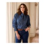 Alex Jones Edit Denim Tie Neck Blouse