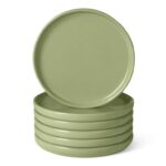 Amazon Basics Glazed Stoneware Salad Plates, 6-Piece Set, 21.1cm, Microwave and Dishwasher-Safe, Olive – prime deal