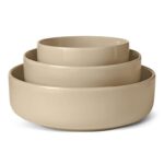 Amazon Basics Glazed Stoneware Serving Bowls, 3-Piece Set, Dishwasher-Safe, Linen Gray