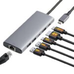 Amazon Basics USB C Hub for PC Laptops, 6-in-1 Multiport Adapter with 100W Max PD Charging, 4K HDMI, 2 USB-A Ports, Ethernet