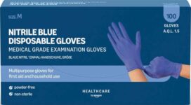 Amazon Blue Disposable Nitrile Gloves, Powder-free, Latex-free, Size M, Pack of 100 (£3.57 / £3.20 max S&S)
