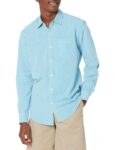 Amazon Essentials Mens Long-Sleeve Poplin Shirt (Aqua Blue Gingham, M)