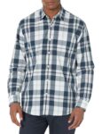 Amazon Essentials Mens Long-Sleeve Poplin Shirt (White Navy Large Plaid, XS)