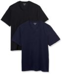 Amazon Essentials Mens Short-Sleeve V-Neck T-Shirt, Pack of 2 – Size XS – Black / Navy