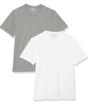Amazon Essentials Mens Short-Sleeve V-Neck T-Shirt, Pack of 2 – White/Grey – Medium – Prime price