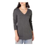 Amazon Essentials Womens Long-Sleeved V-Neck Tunic Jumper, Charcoal Heather, XS