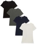 Amazon Essentials Womens Regular-Fit Short-Sleeve Crewneck T-Shirt, Pack of 4 – Size XS