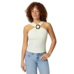 Amazon Essentials Womens Slim-Fit Ribbed Halter Neck Top with Resin Detail – Large